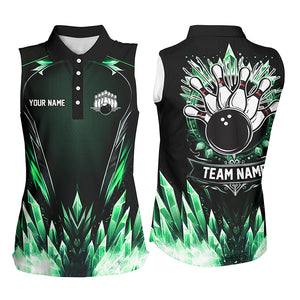 Personalized Icy Green Ice Bowling Sleeveless Polo Team Shirts Custom black Bowling Gifts for bowlers NQS8951