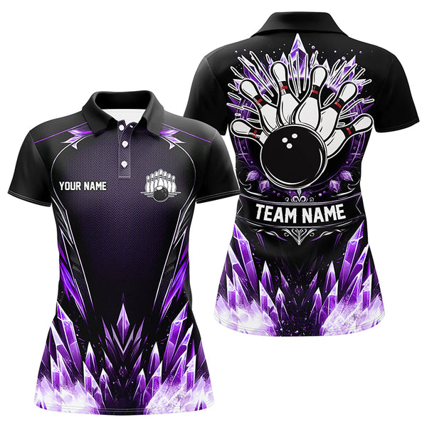 Personalized Icy Purple Ice Bowling Team Shirts For Women Custom black Bowling Gifts for bowlers NQS8952