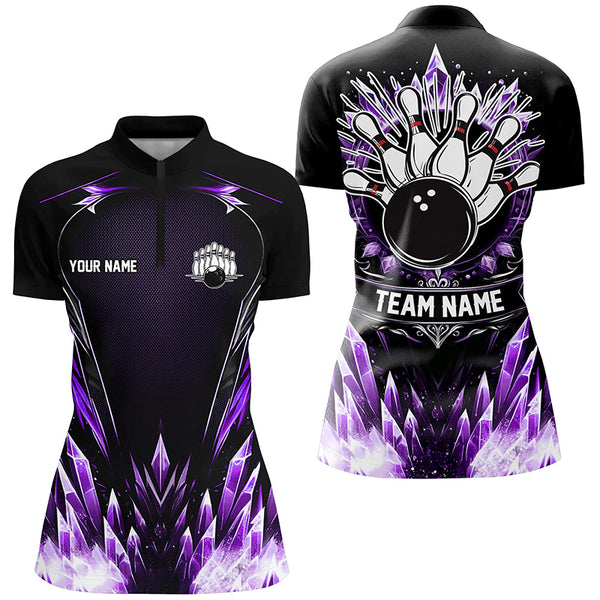 Personalized Icy Purple Ice Bowling Team Shirts For Women Custom black Bowling Gifts for bowlers NQS8952