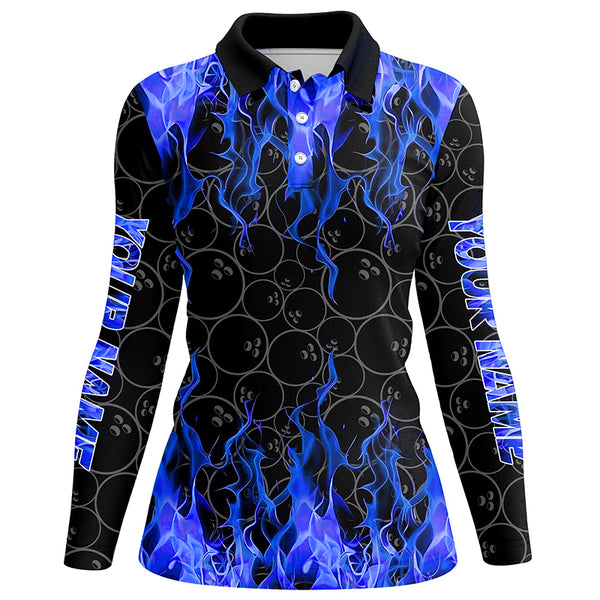 Black and Blue Flame camo Womens bowling shirts Custom Flame Bowling Shirt Team Bowling Jersey NQS8962