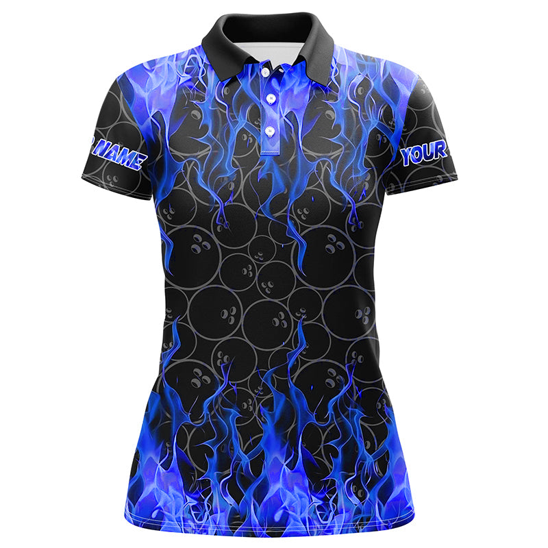 Black and Blue Flame camo Womens bowling shirts Custom Flame Bowling Shirt Team Bowling Jersey NQS8962