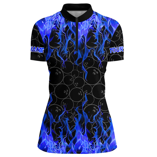 Black and Blue Flame camo Womens bowling shirts Custom Flame Bowling Shirt Team Bowling Jersey NQS8962