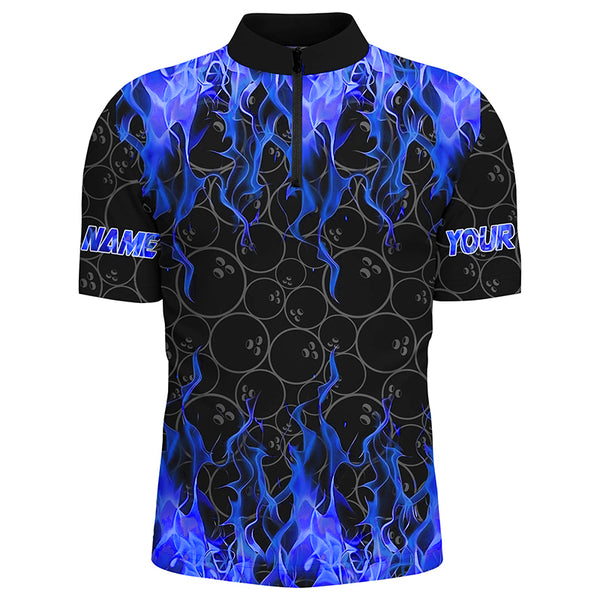 Black and Blue Flame camo Men bowling shirts Custom Flame Bowling Shirt Team Bowling Jersey NQS8962