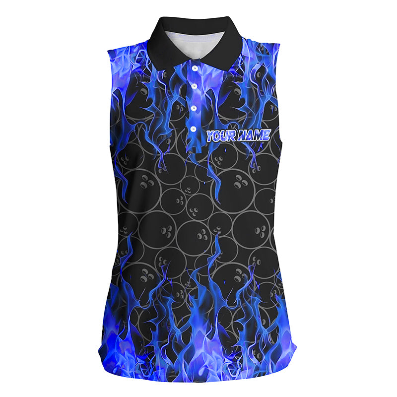 Black and Blue Flame camo Sleeveless Polo shirts Custom Flame Bowling Shirt Team Bowling Jersey NQS8962