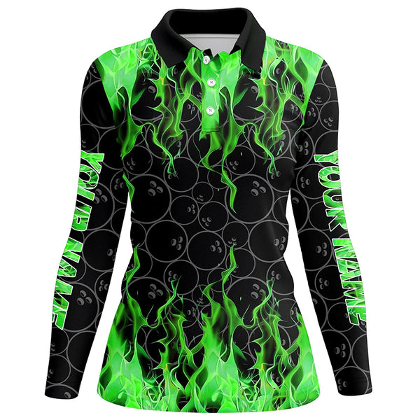 Black and Green Flame camo Womens bowling shirts Custom Flame Bowling Shirt Team Bowling Jersey NQS8963