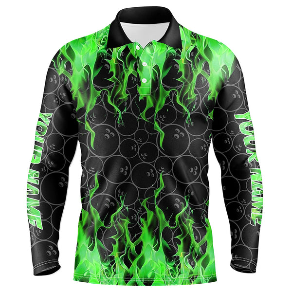 Black and Green Flame camo Men bowling shirts Custom Flame Bowling Shirt Team Bowling Jersey NQS8963