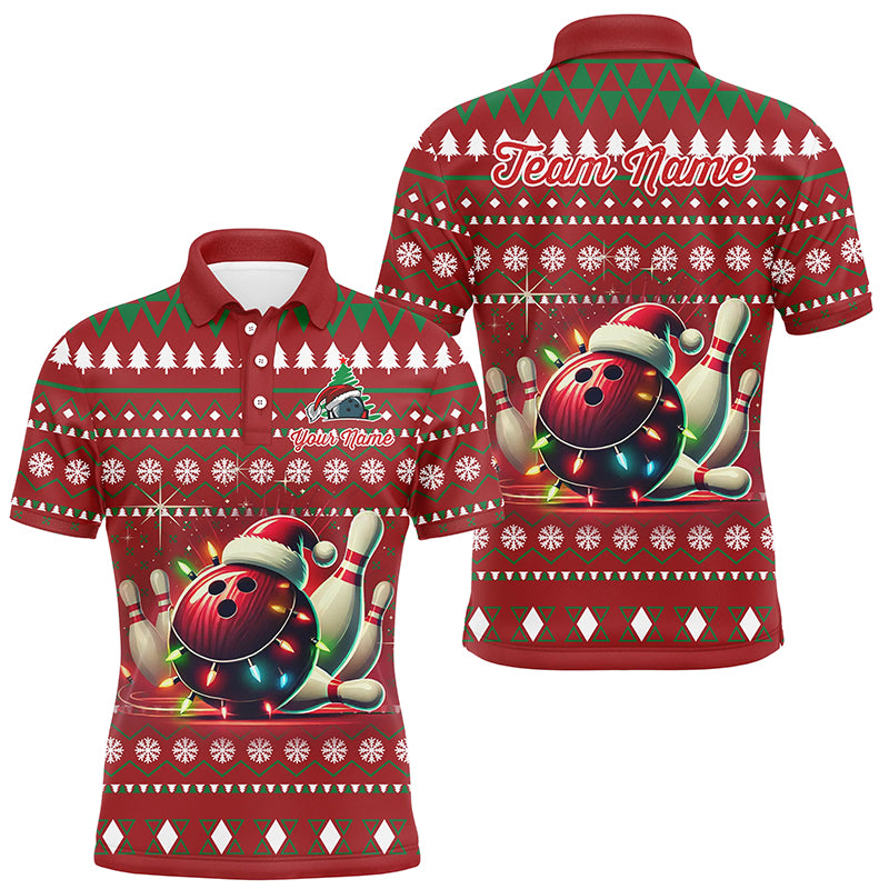 Funny ugly Christmas Red Men's Bowling Shirts Custom Team Bowling Jerseys Xmas Gift for bowlers NQS8967