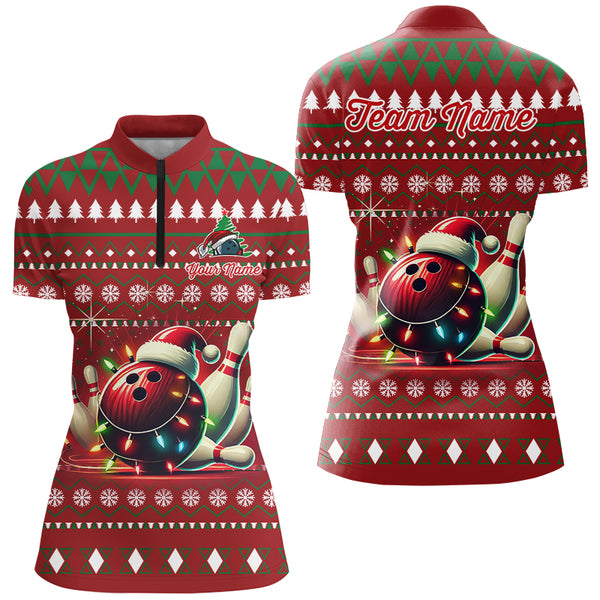 Funny ugly Christmas Red Women's Bowling Shirts Custom Team Bowling Jerseys Xmas Gift for bowlers NQS8967