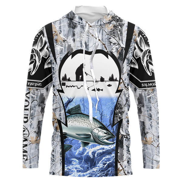 Salmon ice fishing Winter camo custom unisex Long sleeve fishing shirts, Ice fishing Salmon jerseys NQS9191