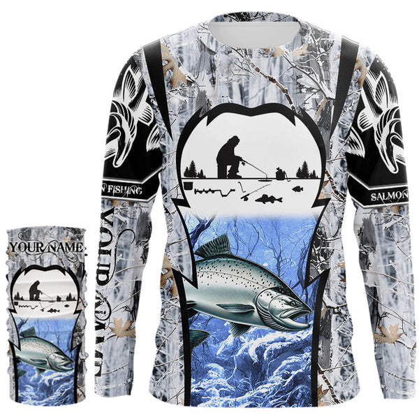 Salmon ice fishing Winter camo custom unisex Long sleeve fishing shirts, Ice fishing Salmon jerseys NQS9191