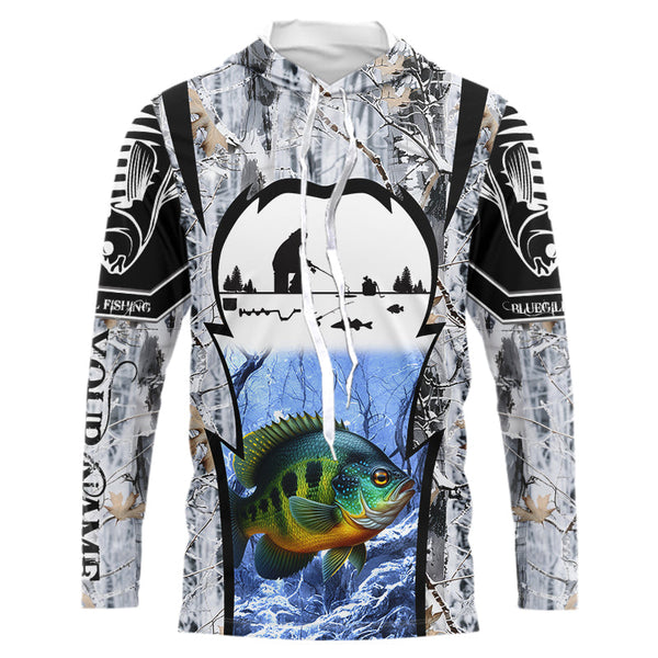 Bluegill ice fishing Winter camo custom unisex Long sleeve fishing shirt, Ice fishing Bluegill jersey NQS9193