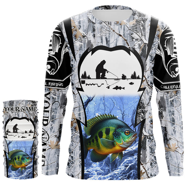 Bluegill ice fishing Winter camo custom unisex Long sleeve fishing shirt, Ice fishing Bluegill jersey NQS9193