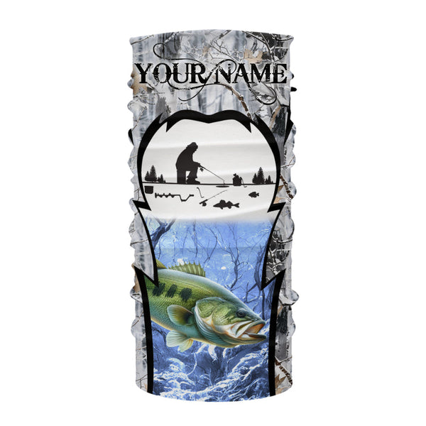 Largemouth Bass ice fishing Winter camo custom Long sleeve fishing shirts, Ice fishing Bass jersey NQS9194