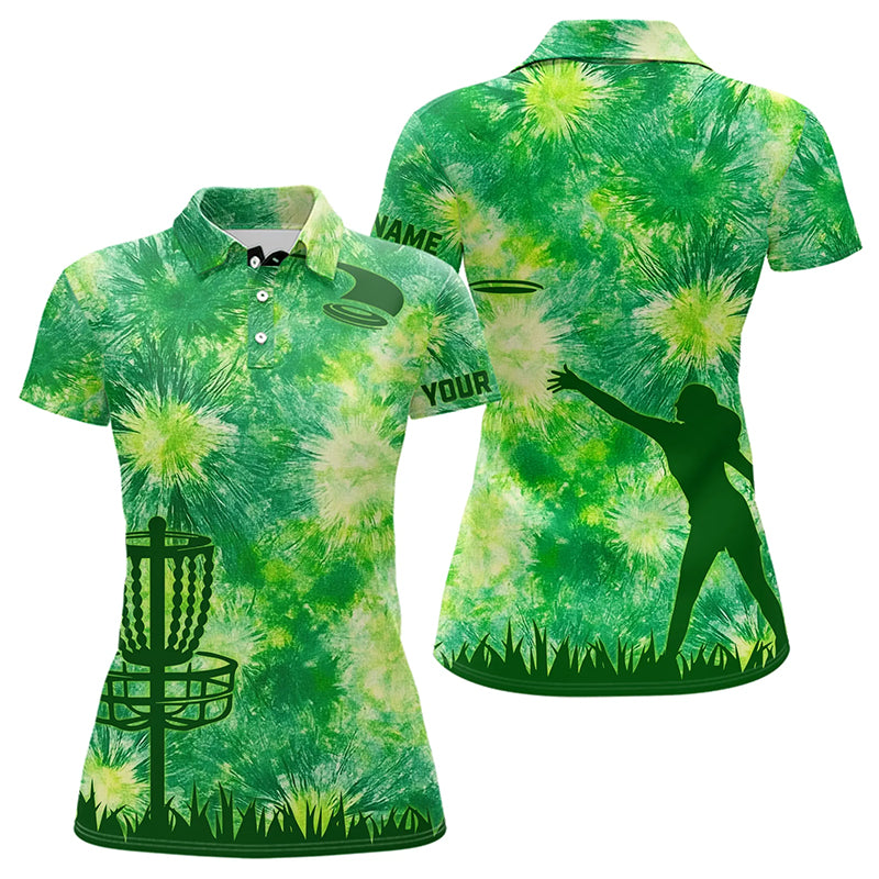 Womens Disc golf polo shirts green tie dye disc golf basket custom disc golf jerseys NQS9196