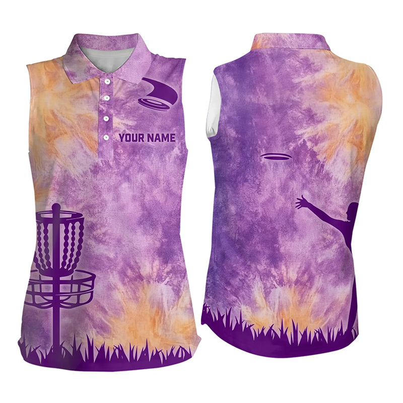 Womens Disc golf sleeveless polo shirts purple tie dye disc golf basket custom disc golf jerseys NQS9197