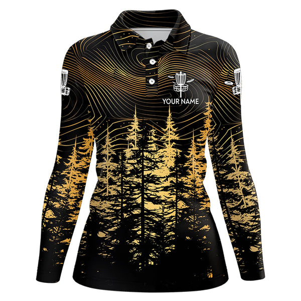 Black and Gold Forest Women Disc golf polo shirt custom disc golf apparel, best gifts for disc golfers NQS9199