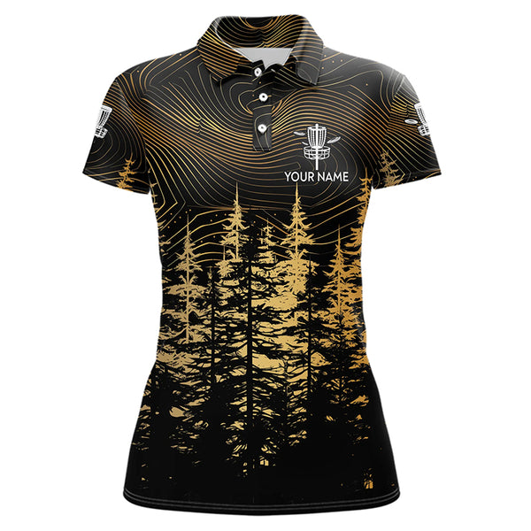 Black and Gold Forest Women Disc golf polo shirt custom disc golf apparel, best gifts for disc golfers NQS9199