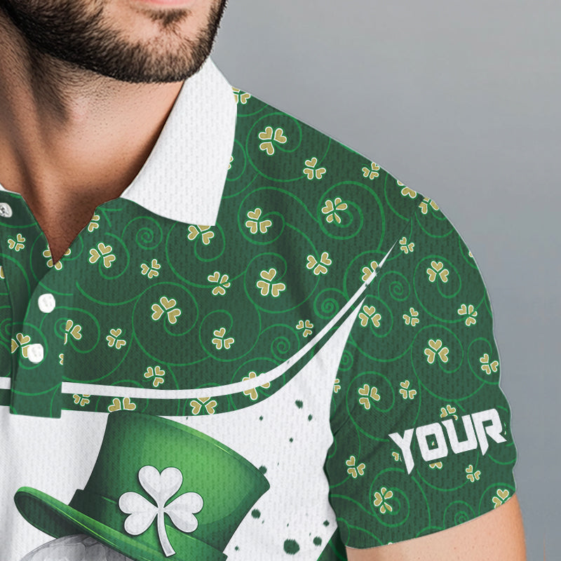 Green and White clover pattern Men golf polo shirts Customize St Patri Myfihu Green and White clover pattern Men golf polo shirts Customize St Patri Myfihu