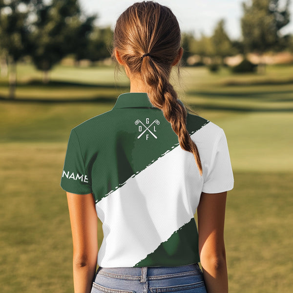 Green and White shamrock Women golf polo shirts Customize name St Patrick Day golf apparel for women NQS9397