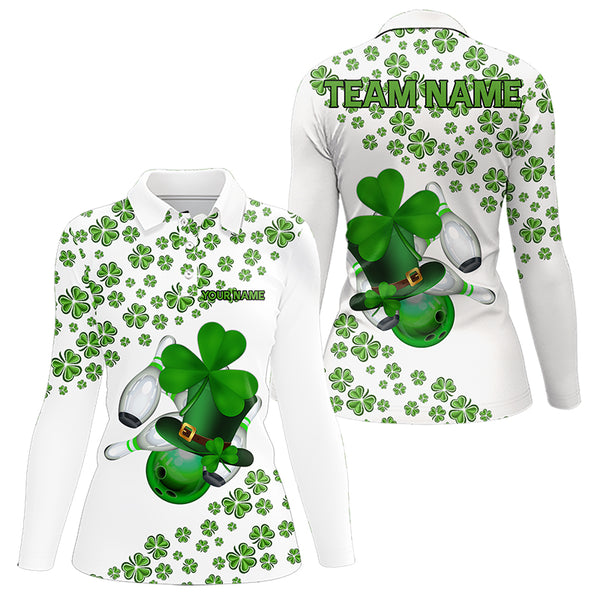 Green shamrock bowling shirts for Women Custom St Patrick Day white team league bowling jerseys NQS9400
