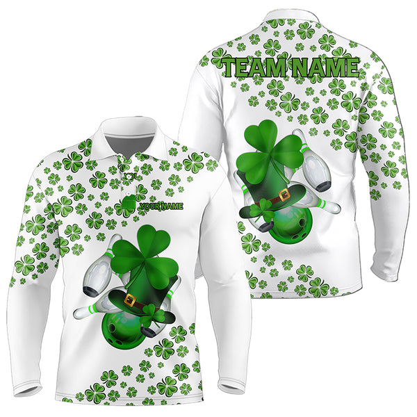 Green shamrock bowling shirts for men Custom St Patrick Day white team league bowling jerseys NQS9400