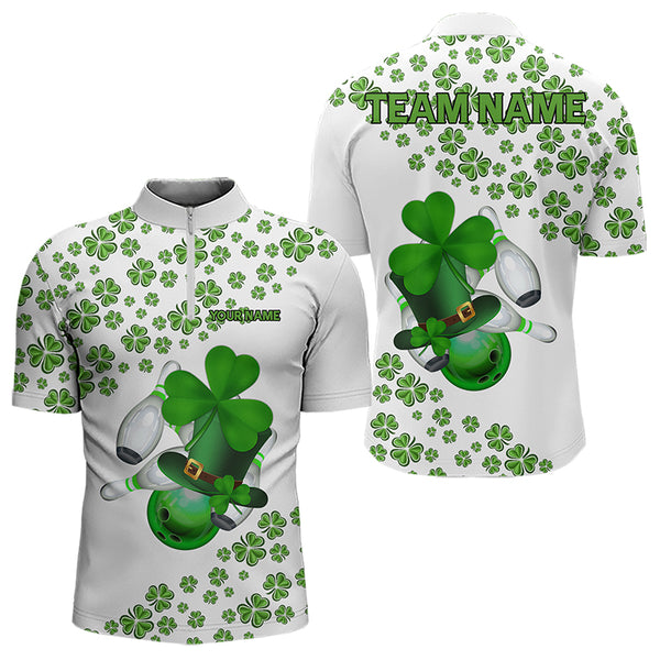 Green shamrock bowling shirts for men Custom St Patrick Day white team league bowling jerseys NQS9400