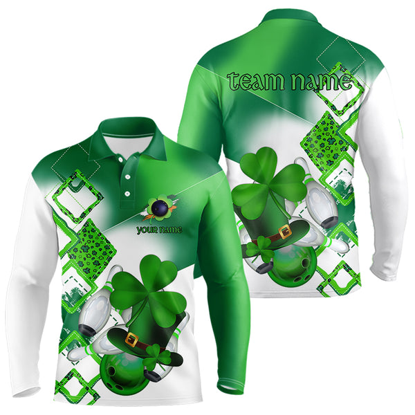 Green shamrock Mens bowling polo, quarter zip shirts Custom St Patrick Day team league bowling jerseys NQS9556