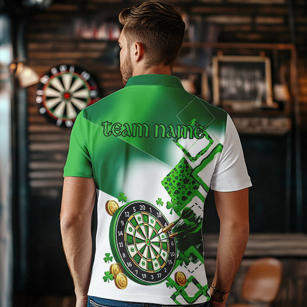 Green shamrock Mens Darts Polo, Quarter Zip shirts Custom St Patrick Day team league darts jersey NQS9557