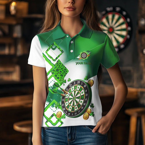Green shamrock Women Darts Polo, Quarter Zip shirts Custom St Patrick Day team league darts jersey NQS9557