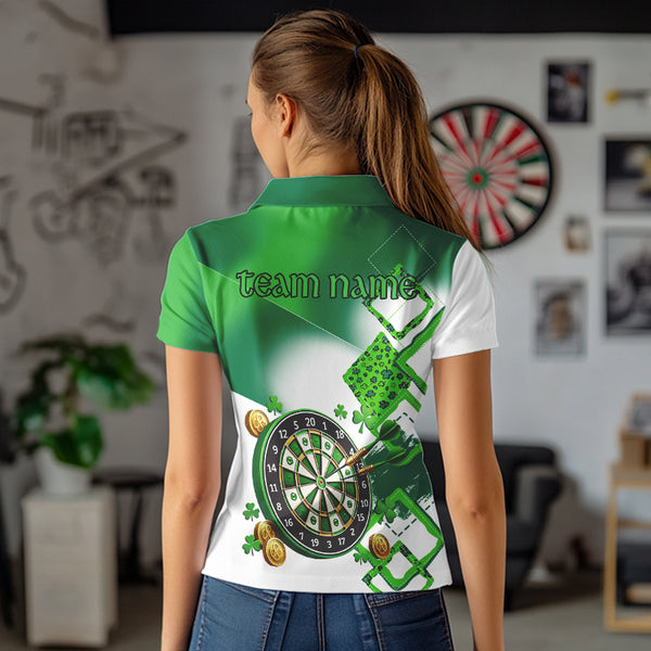 Green shamrock Women Darts Polo, Quarter Zip shirts Custom St Patrick Day team league darts jersey NQS9557