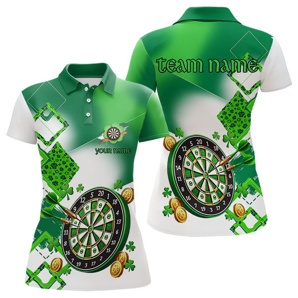 Green shamrock Women Darts Polo, Quarter Zip shirts Custom St Patrick Day team league darts jersey NQS9557