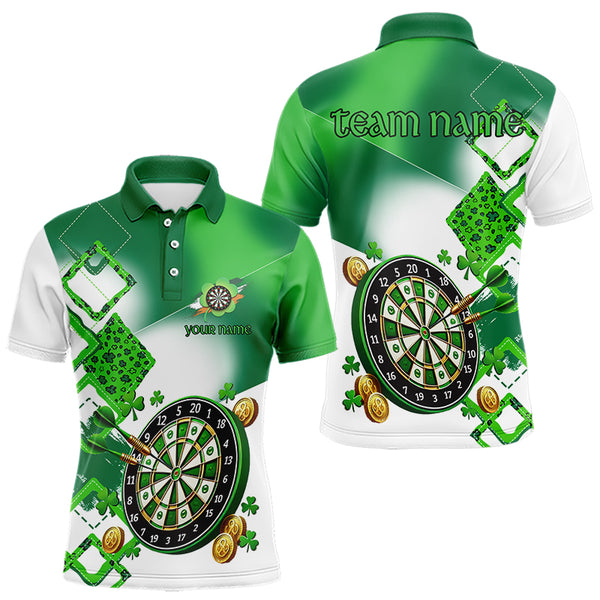 Green shamrock Mens Darts Polo, Quarter Zip shirts Custom St Patrick Day team league darts jersey NQS9557