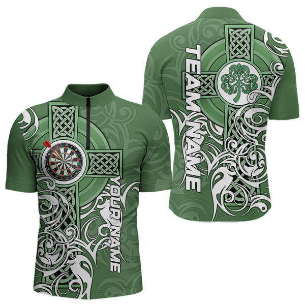 Green Irish Tribal Cross St Patrick's Day Mens Darts shirts Custom Lucky Darts Team Jerseys NQS9553
