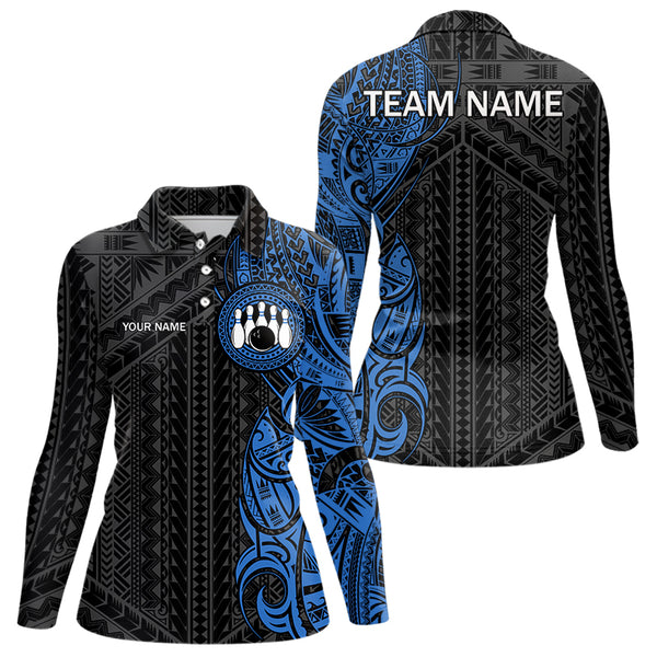 Black and Blue Tribal pattern Womens Bowling Shirts Custom Bowling outfit ladies Team bowling jerseys NQS9713