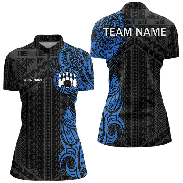 Black and Blue Tribal pattern Womens Bowling Shirts Custom Bowling outfit ladies Team bowling jerseys NQS9713