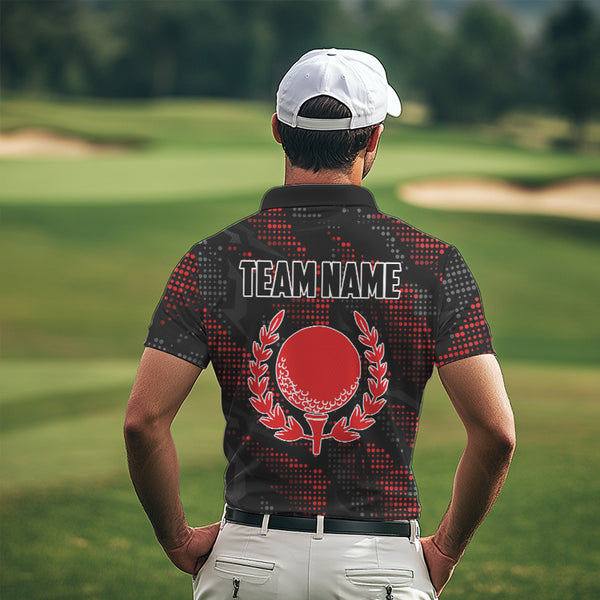 Black and Red Camo Golf Polo Shirts For Men Custom mens golf outfit team golf shirts NQS9715