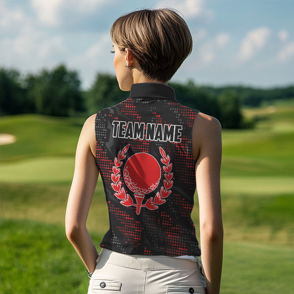 Black and Red Camo Womens golf shirts sleeveless Custom ladies golf outfit team golf shirts NQS9715