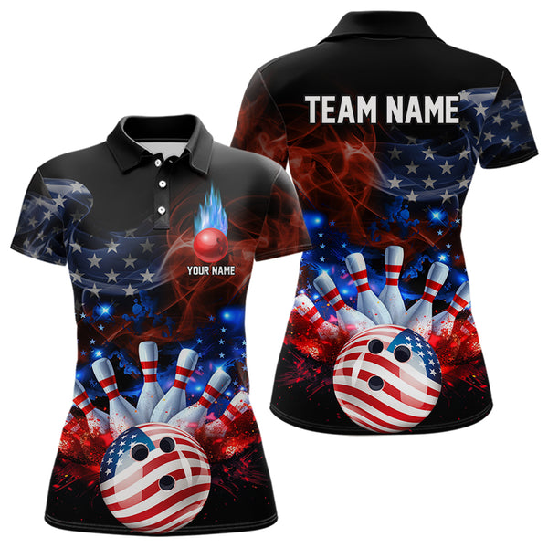 Personalized Smoke American Flag Bowling Team Shirts For Women Custom Patriotic Bowling Gifts NQS9717