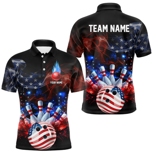 Personalized Smoke American Flag Bowling Team Shirts For Men Custom Patriotic Bowling Gifts For Bowler NQS9717