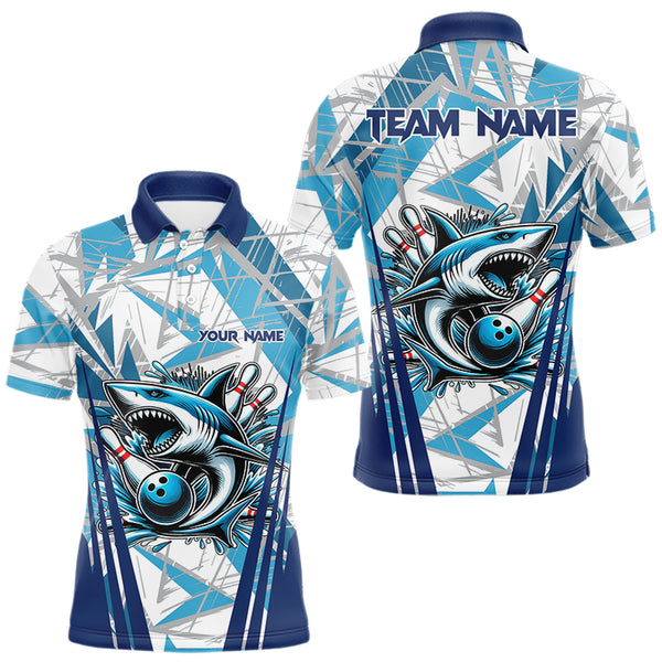 Personalized Blue Camo Shark Bowling Team Shirts For Men Custom Shark Bowling Polo, Quarter Zip Shirt NQS9719