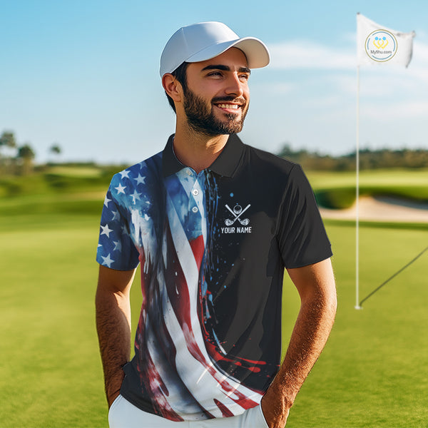 American flag Black Men golf polo shirts Custom team patriotic golf top for mens NQS9978