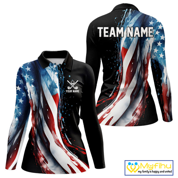 American flag Black Women golf polo shirts Custom team patriotic golf top for ladies NQS9978