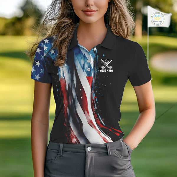 American flag Black Women golf polo shirts Custom team patriotic golf top for ladies NQS9978