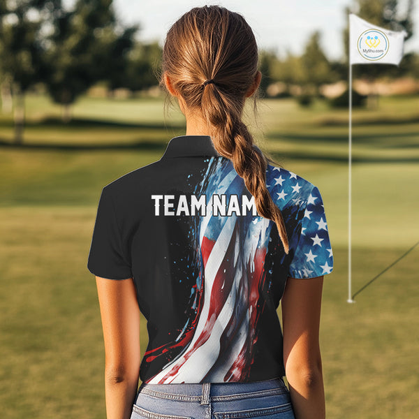 American flag Black Women golf polo shirts Custom team patriotic golf top for ladies NQS9978