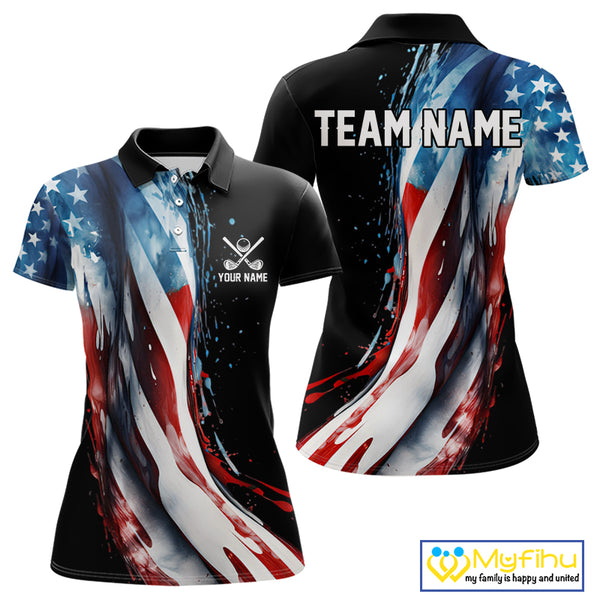 American flag Black Women golf polo shirts Custom team patriotic golf top for ladies NQS9978