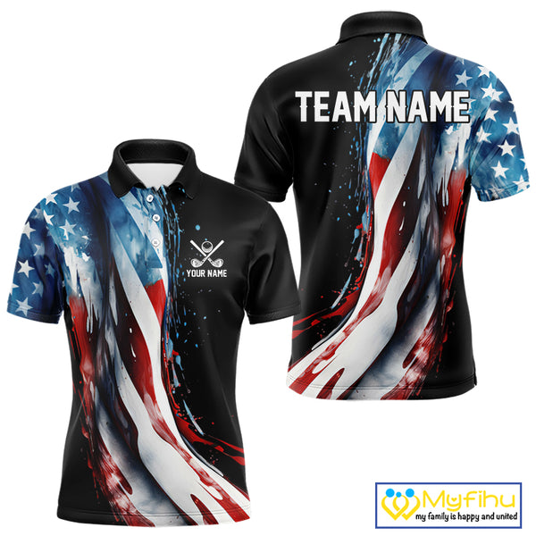 American flag Black Men golf polo shirts Custom team patriotic golf top for mens NQS9978