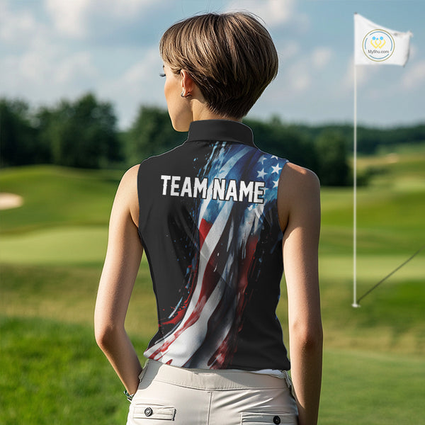 American flag Black Women sleeveless golf polo shirts Custom team patriotic golf top for ladies NQS9978