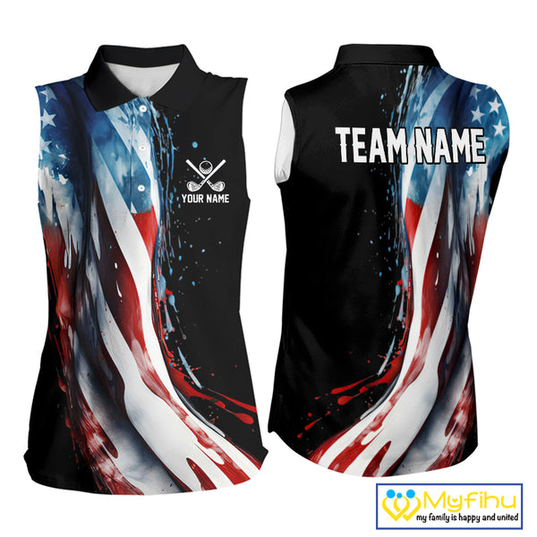 American flag Black Women sleeveless golf polo shirts Custom team patriotic golf top for ladies NQS9978