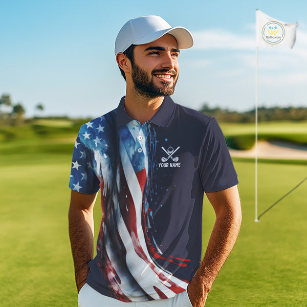 American flag Navy Blue Men golf polo shirts Custom team patriotic golf top for mens NQS9979