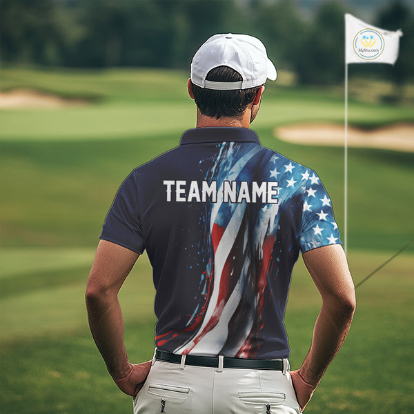 American flag Navy Blue Men golf polo shirts Custom team patriotic golf top for mens NQS9979
